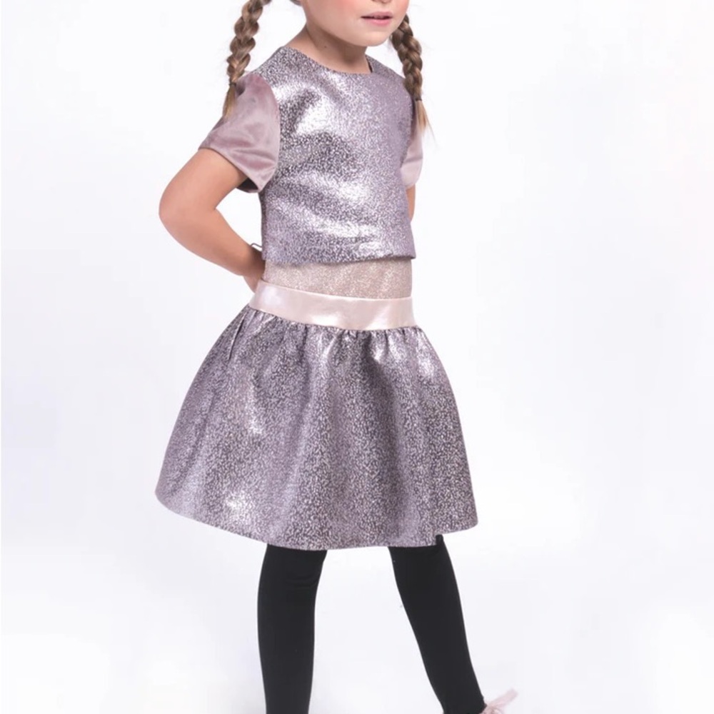 Imoga Miranda dress Girls size 4 Metallic Silver Gold Dusty Pink Velvet Sleeves